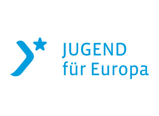 In blauer Schrift steht "JUGEND für Europa" geschrieben. Daneben ist ein blauer Stern.