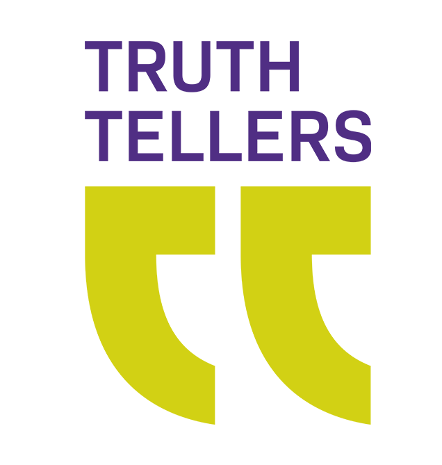 Über zwei Anführungszeichen steht "Truth Tellers"
